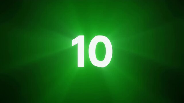 The number 10 glows brightly against a dark green background.