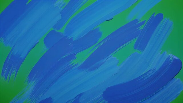 Abstract blue brush strokes on a green background.