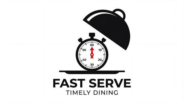 Fast food delivery service logo with stopwatch and serving cloche icon