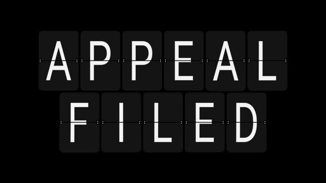 Split-Flap Blank to APPEAL FILED Legal Status Display Animation on Black Background