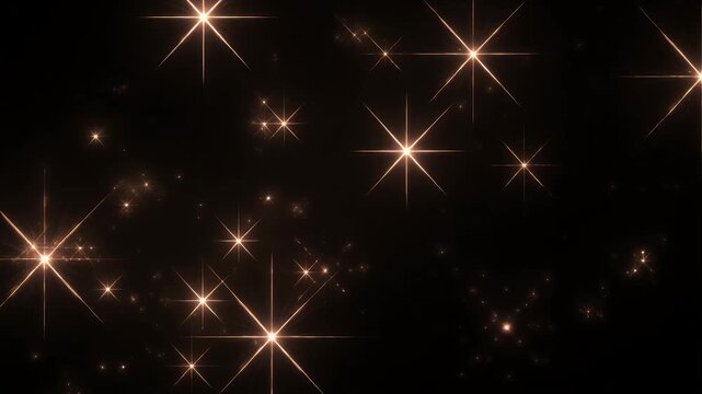 Golden starbursts illuminate a dark background, creating a magical and festive atmosphere.