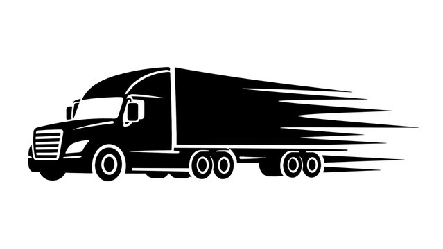 Fast Delivery Truck Moving with Speed Motion Lines Silhouette Icon for E-commerce Shipping Logistics
