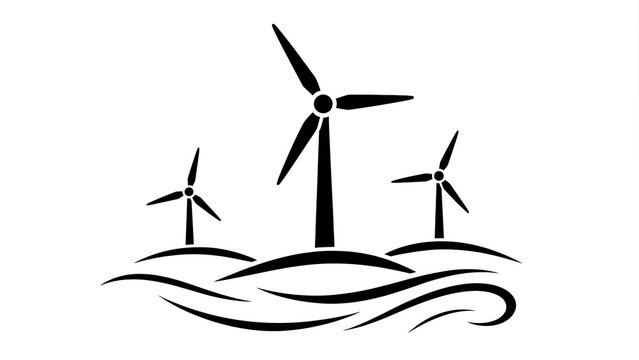 Offshore wind farm turbines generating eco energy on sea ocean waves minimalist black silhouette icon vector for corporate sustainability graphic design