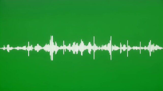 A white sound wave graphic is displayed on a green background.