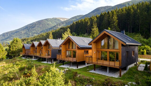 Charming wooden cabin nestled in mountain valley.