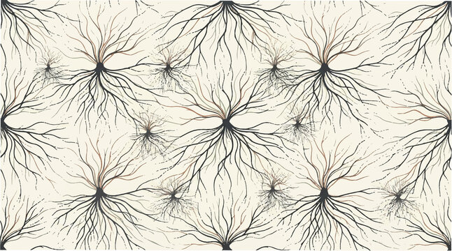 Abstract Botanical Root Network Seamless Vector Pattern with Organic Lines