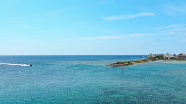The Seaside Area Of Mihama American Village (Depot Island) Overlooks The East China Sea In Chatan Town, Okinawa, Japan. Wide Shot
