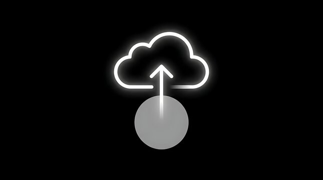 Cloud upload icon with upward arrow on black background