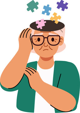 Senior elderly woman has a memory loss. Brain cognition problem from Alzheimer's disease or dementia.