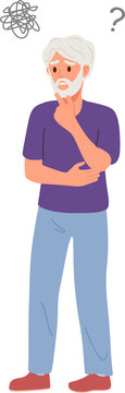 senior elderly grandfather with confuse and difficulty of thinking. Alzheimer's disease and dementia concept. Flat design.