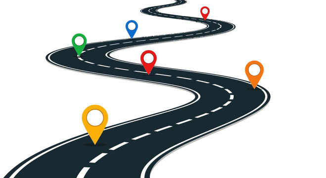 Winding Road with Location Pins - Travel Destination Concept