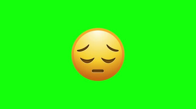 Sad Pensive Emoji Face Downcast Eyes Zooming Out Animated Graphic Green Screen Chroma Key Overlay