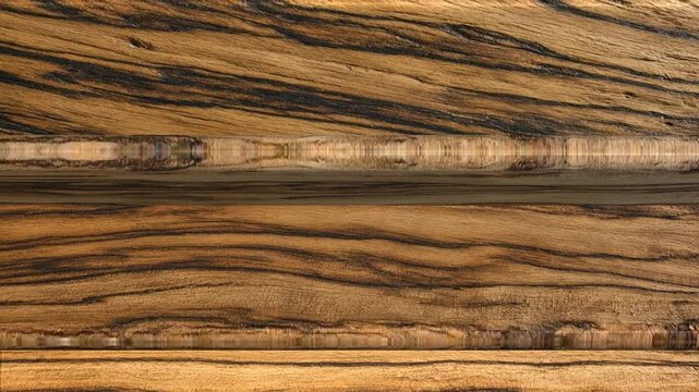 Natural Zebrawood wooden boards shown in continuous rotation with rich grain detail, organic texture, surface variation and authentic woodworking character