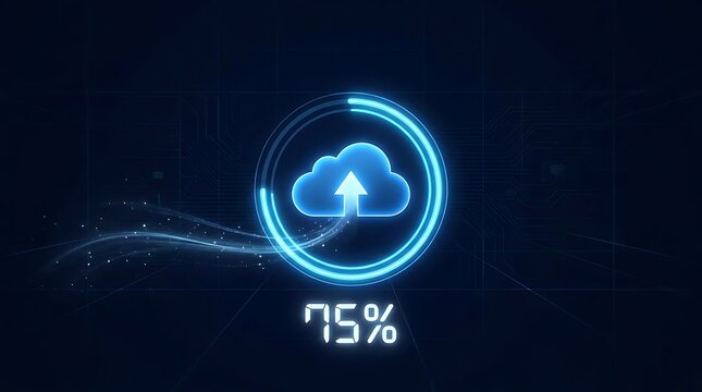 Blue cloud upload progress icon with circular bar