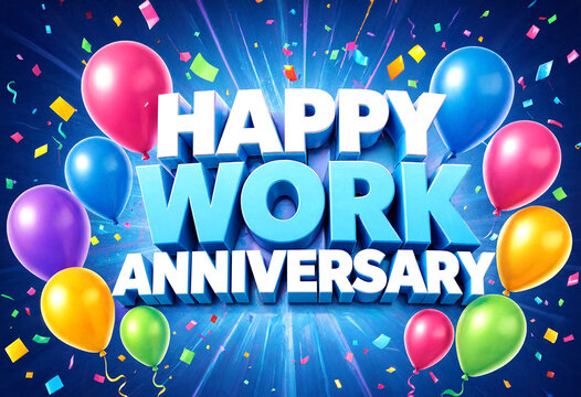 Colorful happy work anniversary celebration with balloons and confetti shining brightly in joyful style