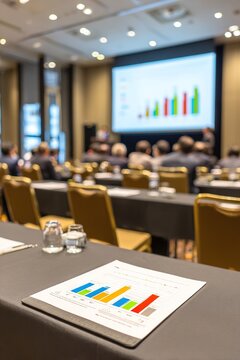 Business presentation with charts in a conference room