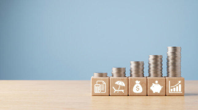 Payroll salary coin stack saving finance income budget. hr employee compensation payment pay. finance accounting management planning system, money income earning