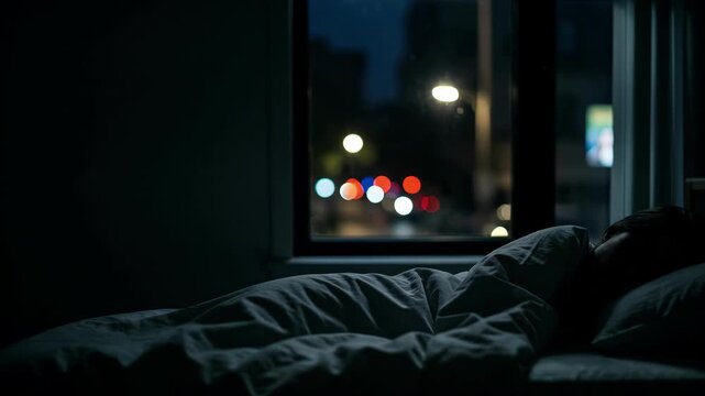 Dim Bedroom Scene With Sleeping Figure.