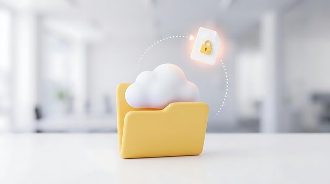 Yellow folder with cloud and secure file icon