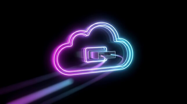 Neon cloud and digital drive symbol