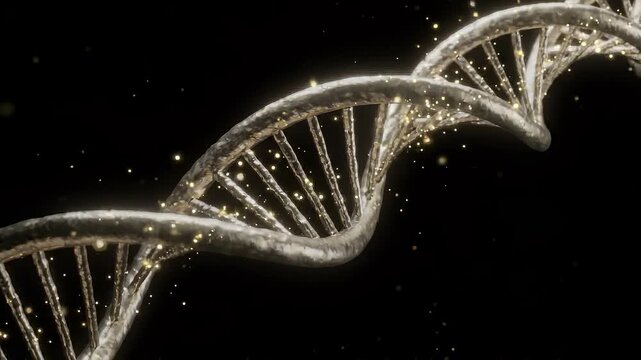 Radiant White Gold DNA Double Helix Pure Black Void Dramatic Medical Concept