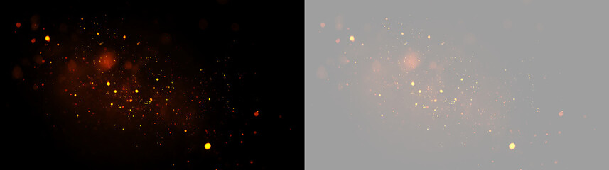 Glowing fire sparks and golden embers overlay effect. Orange particles on black and transparent background. Abstract magic dust texture © Pro_Light
