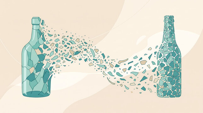 Glass Bottle Recycling and Transformation Vector Illustration