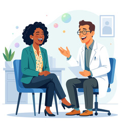Obraz premium Doctor and Patient Laughing Together in Consultation Room - Health and Wellbeing