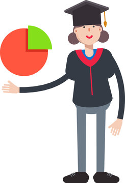 Girl Student Character Holding Pie Chart
