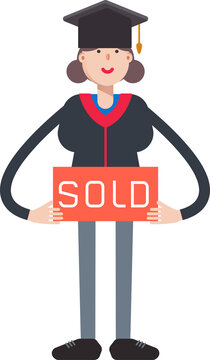 Girl Student Character Showing Sold Banner

