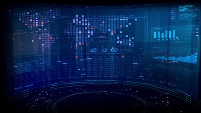 Futuristic global financial data visualization, world map and digital globe with candlestick chart, stock trading analytics, forex market dashboard, fintech infographic, big data interface