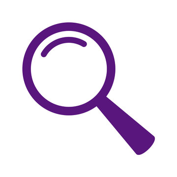Purple magnifying glass icon isolated on a clean white background for web design transparent background