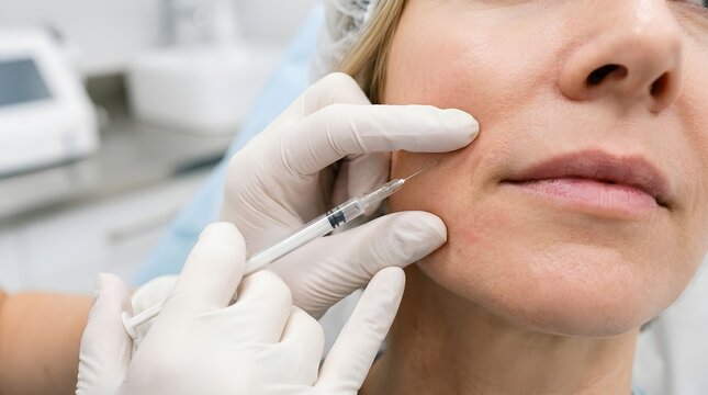 Close up of a woman receiving a microcurrent facial treatment at a beauty spa for skin rejuvenation
