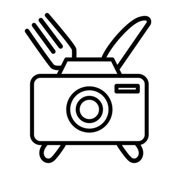 Photo camera on dinner plate black vector icon