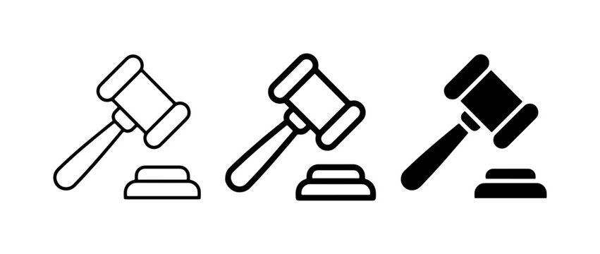 Gavel Icons Set: Auction, Justice, Legal Symbolism, Law Enforcement, Courtroom, Judge Hammer