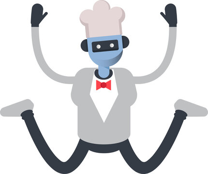 Robot Humanoid Chef Character Jumping Illustration
