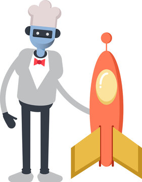 Robot Humanoid Chef Character and Rocket
