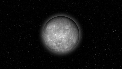 Rocky planet Mercury with craters in starry deep space Keywords: Mercury, planet, space, galaxy, astronomy © Surjomukhi