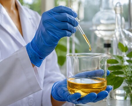 Cosmetic Researcher Testing Liquid Ingredients for Skincare Formulation