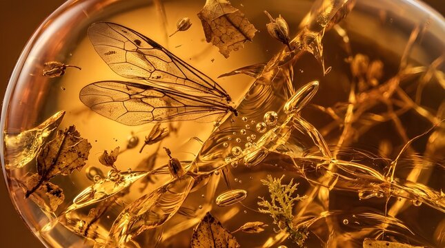 Ultra-High-Resolution Macro of Trapped Insects and Botanicals in Baltic Amber
