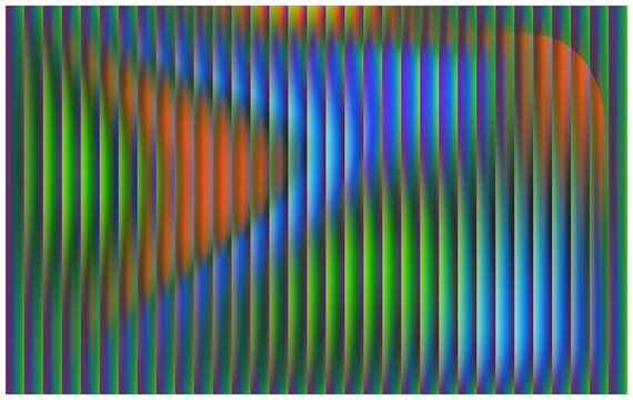 Complex scientific wave interference pattern with color gradients and vertical bar texture, gradient