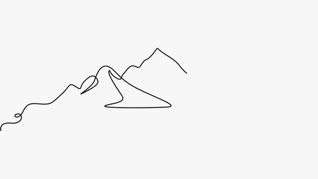 Continuous Line Art Mountain Range Landscape Animation Vector Illustration. 