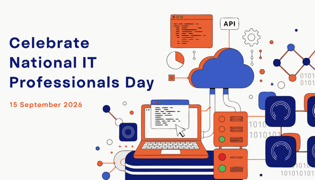 Digital illustration celebrating national it professionals day with modern tech elements