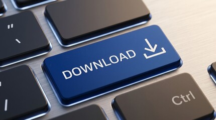 Fototapeta premium Download button key on a modern laptop computer keyboard representing digital file transfer and internet access