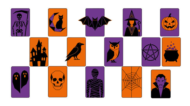 Halloween tarot cards set featuring traditional scary characters and symbols
