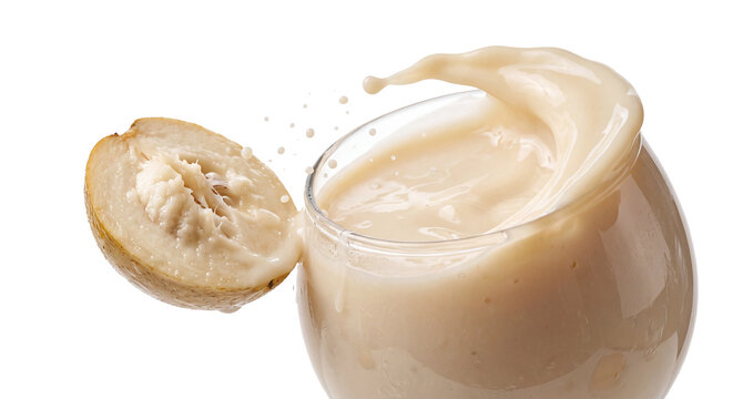 White Sapote Juice in Rounded Glass with Creamy Splash Isolated