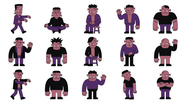 Frankenstein monster character set collection vector illustration with frankenstein