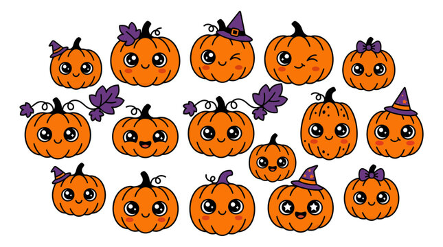Cute halloween pumpkins set collection vector illustration with halloween, childish