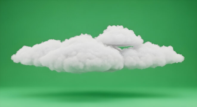White fluffy cloud floating isolated against a solid vibrant green background for digital design projects