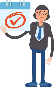 Business Woman Character and Check Mark Sign

